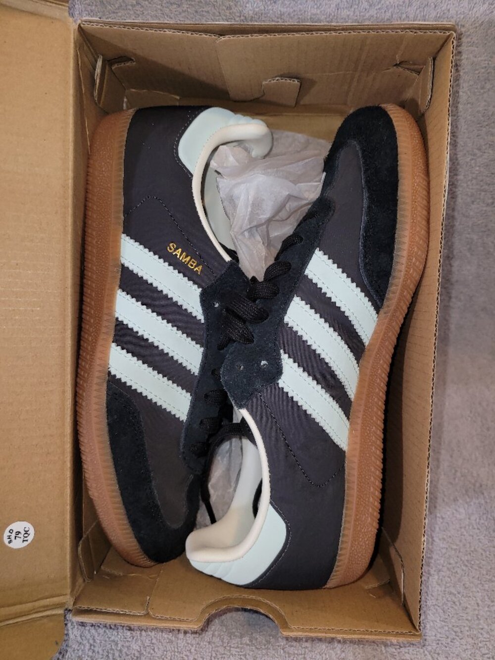 Adidas Samba OG Women's Size 5.5 Carbon Black Light Blue Sneakers ID0493 (#2327) - Picture 8 of 16